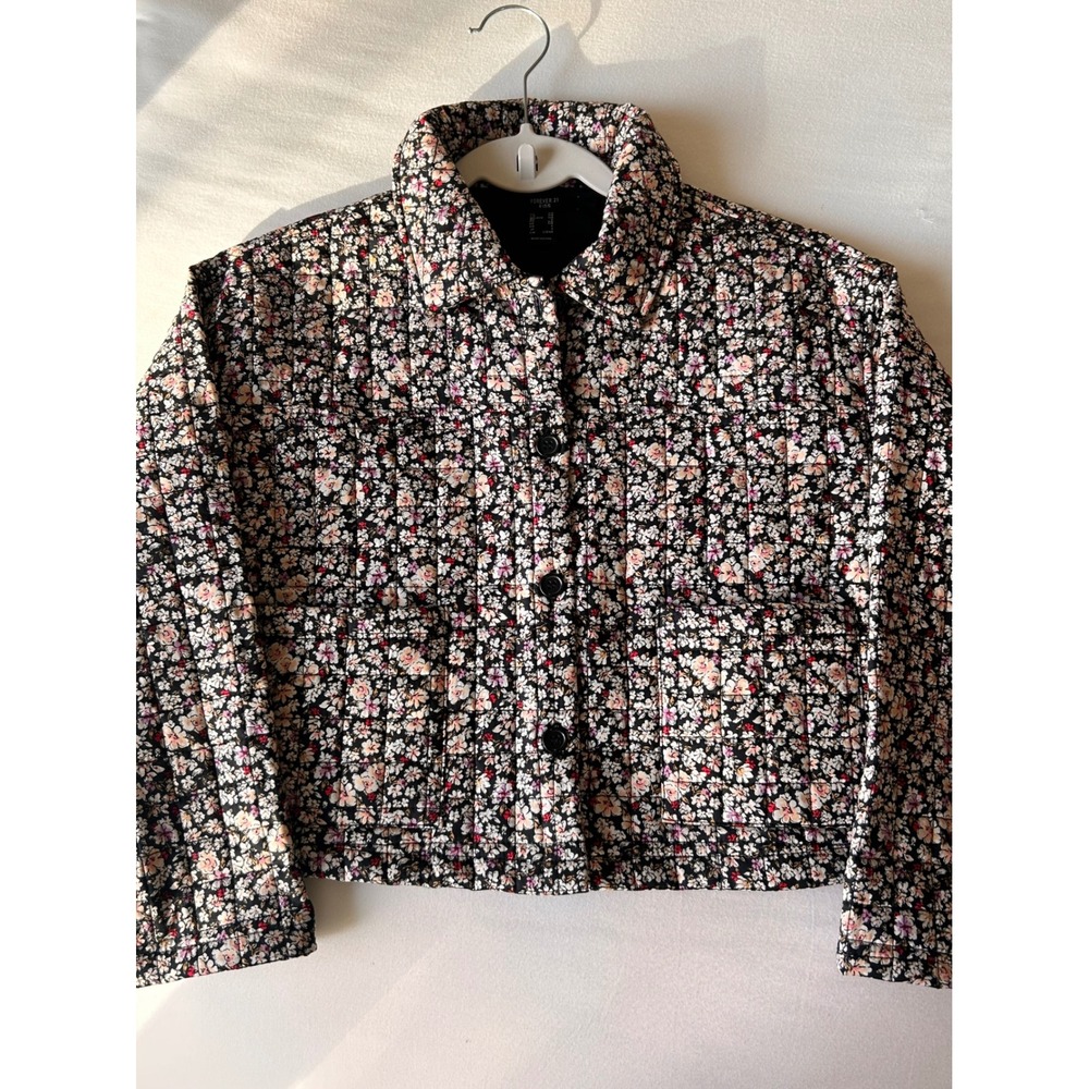 Forever 21 Kids Floral Quilted Jacket Black Multi Color Size 7/8 Cotton Shell